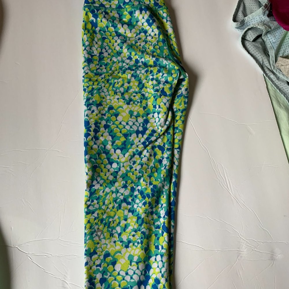 Ivivva Dotted Green/Yellow/Blue Leggings Girls Size 10
